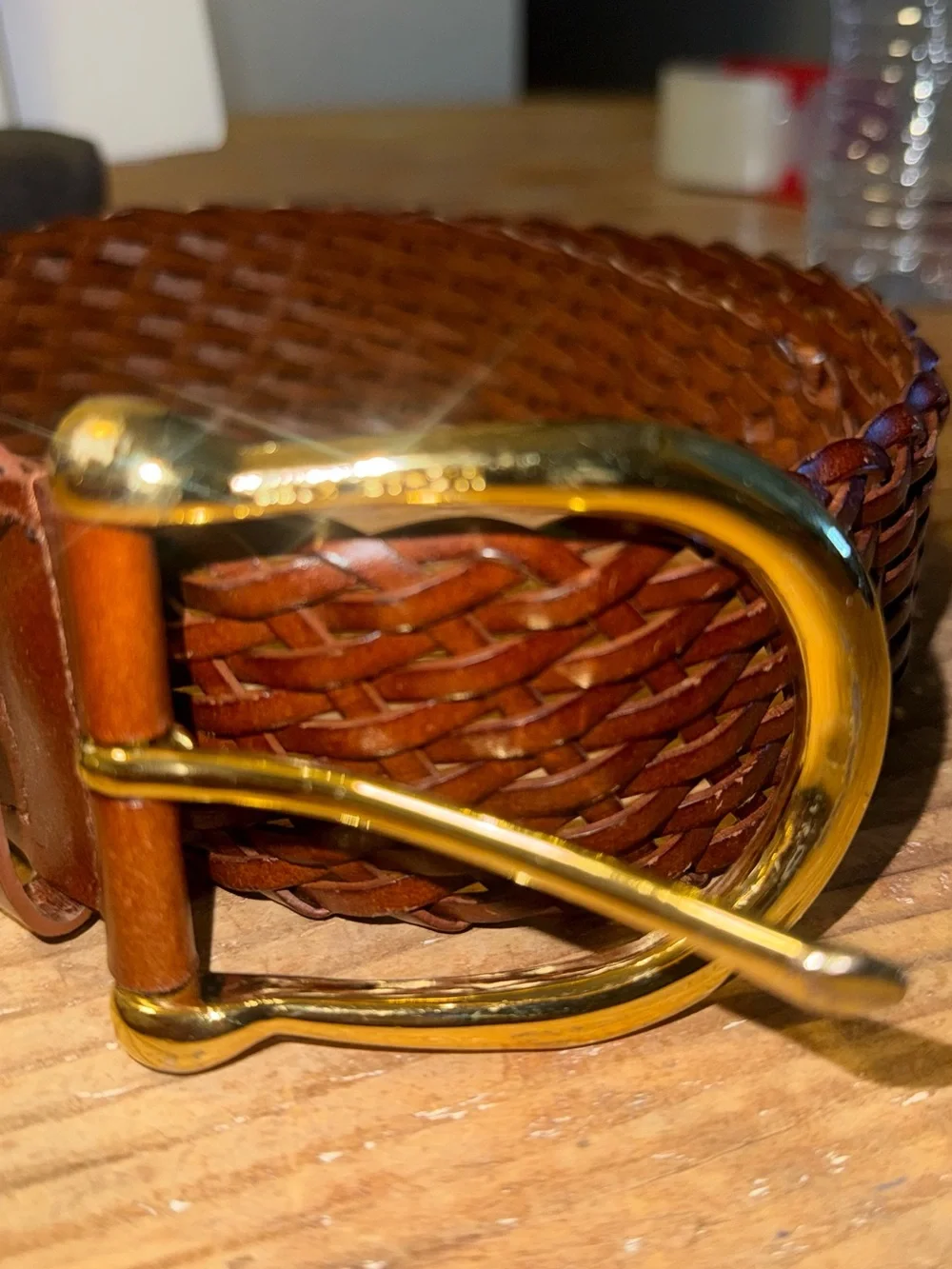 Michael Kors 553633 Brown Leather Braided Belt Gold Buckle Sz Small